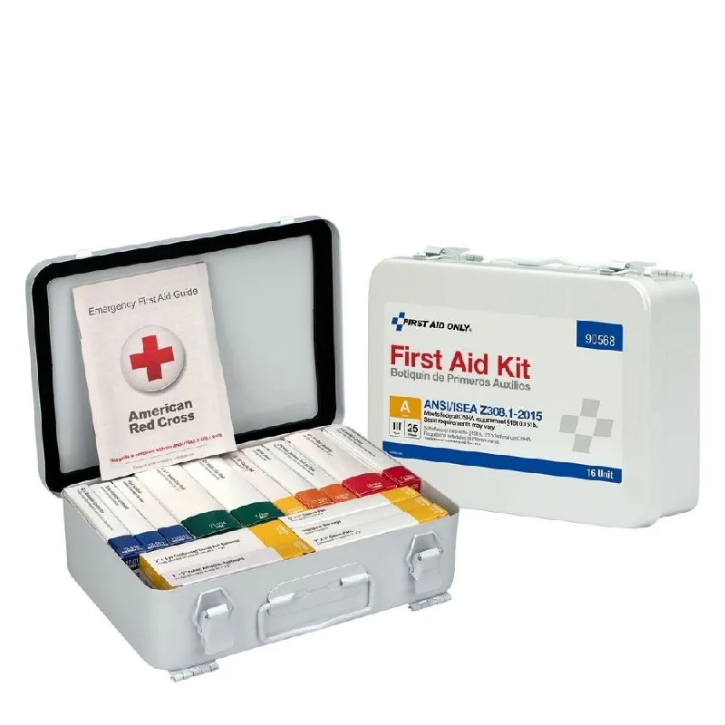 First Aid Only 90568 16 Unit First Aid Kit, ANSI A,  Metal Case