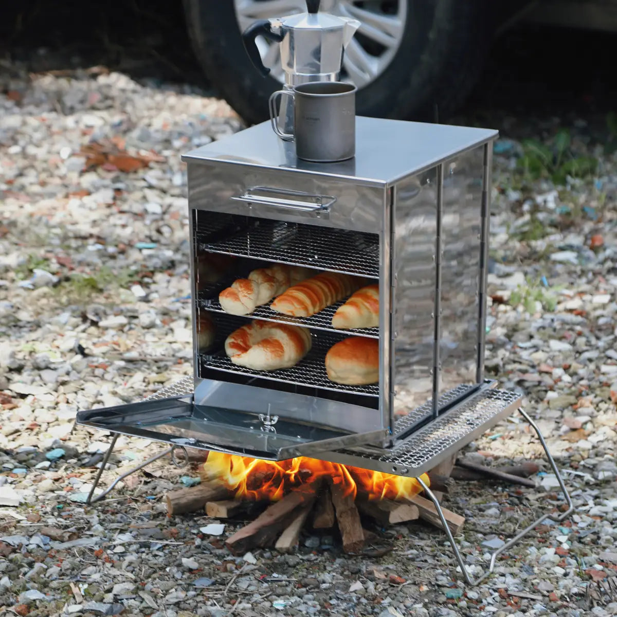 Foldable Stainless Steel Camping Oven with 3 Tier Grill for Propane Stove Baking Outdoor Cooking