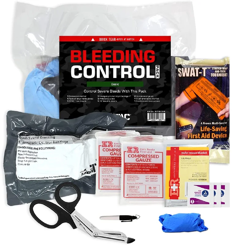 MediTac Basic Bleeding Control Kit Feat. SWAT-T Tourniquet, Emergency Bandage and Compressed Gauze Dressing