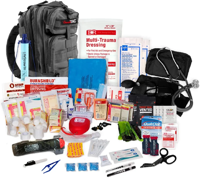 MediTac Rucksack Assault Trauma Tactical Kit Feat. CAT Tourniquet, Chest Seals, LifeStraw, Clotting Gauze