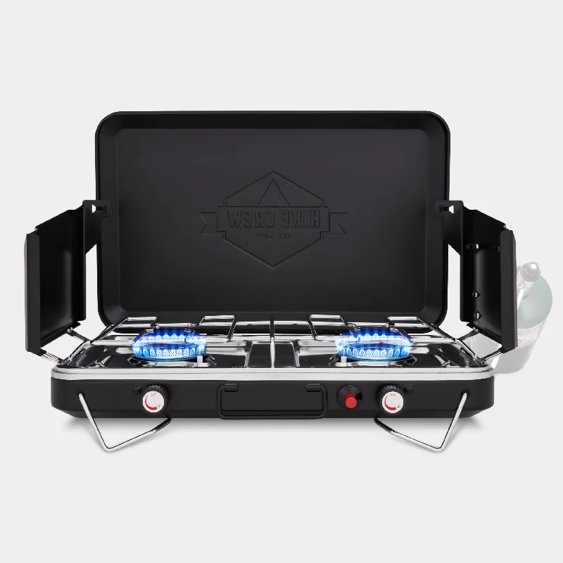 2 Burner Propane Stove, 20,000 BTU Portable Stove with Handle and Foldable Legs