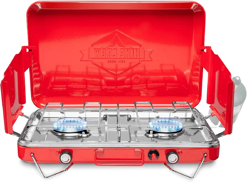 2 Burner Propane Stove, 20,000 BTU Portable Stove with Handle & Foldable Legs